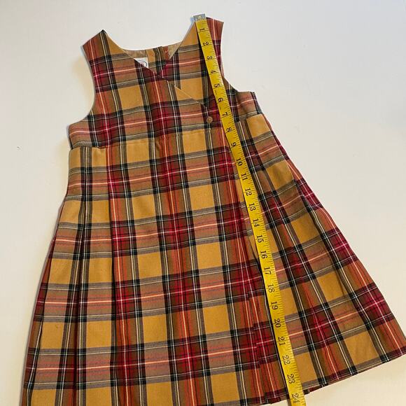 Talbots Kids Classic Plaid Dress Girl's Size 4 Camel Burgundy Pleated Faux Wrap - Picture 6 of 6
